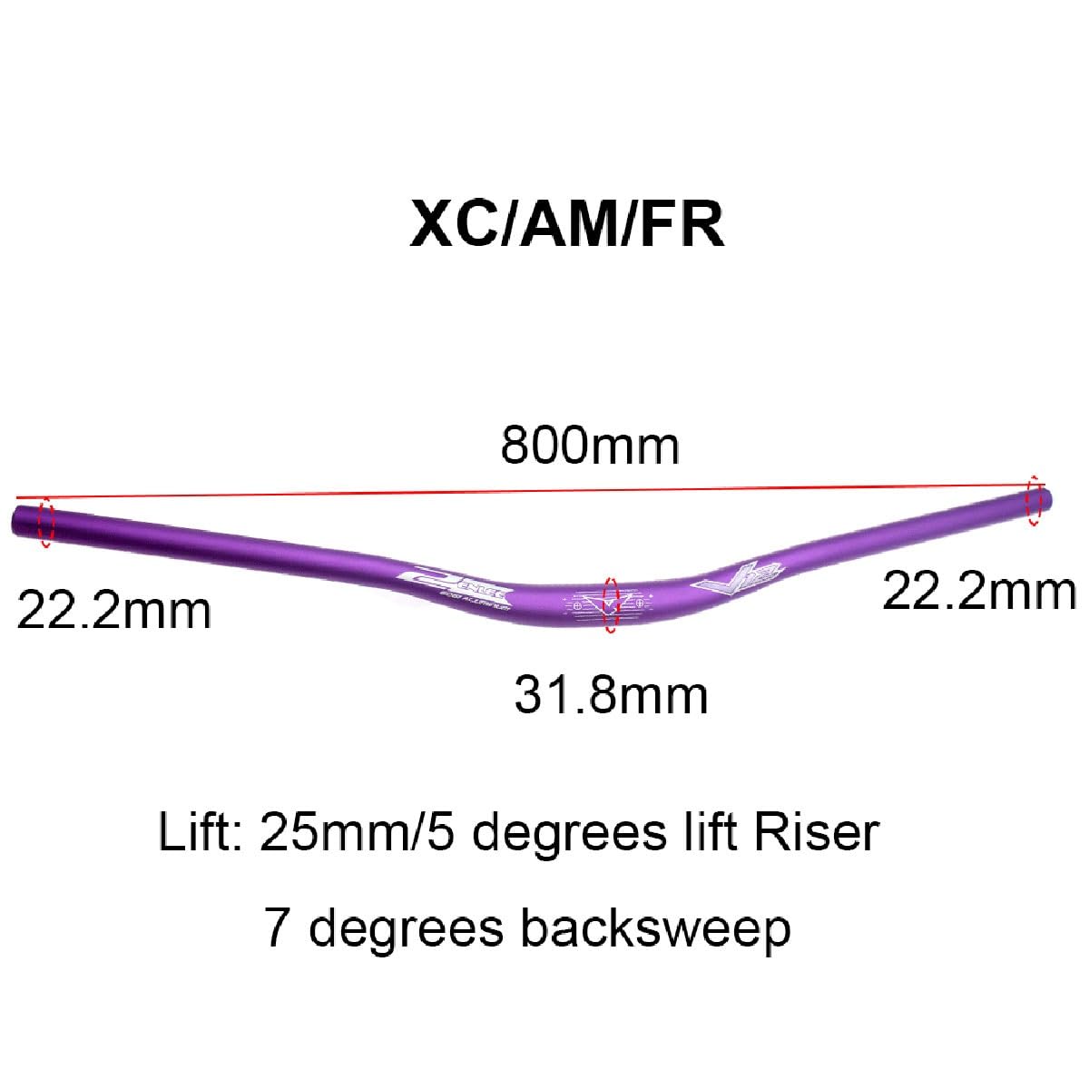 Extra Langer 800-mm-Rise-Lenker für Mountainbikes, aus 31,8 mm Aluminiumlegierung, kompatibel mit DH, XC und AM (Farbe: Schwarz, Abmessungen: 31,8 x 800 mm).