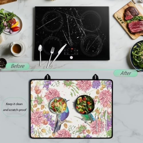 Image of Electric Stove Top Cover Flat Top Stove Cover Mat Multipurpose Induction Cooktop Protector Cover for Glass Ceramic Stove Top, 29 x 21 Inch, Hummingbird Flower
