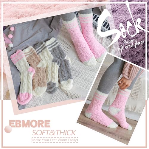 Image of EBMORE Womens Fuzzy Socks Fleece Fluffy Cabin Plush Warm Sleep Soft Cozy Winter Adult Socks