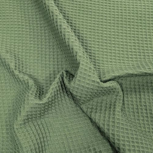 Linnea Tissu uni Aspect nid d'abeille 230g/m² Ruche Pur Coton Vert Kaki