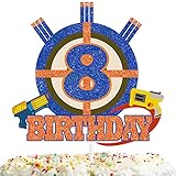 Gun target Cake Topper Pick for Boys Girls 8th Birthday Dart Bullet War Theme Party Decoration Supplies Gun Shooting Crosshairs Glitter Cake Decor for Cheer to 8 Years Old