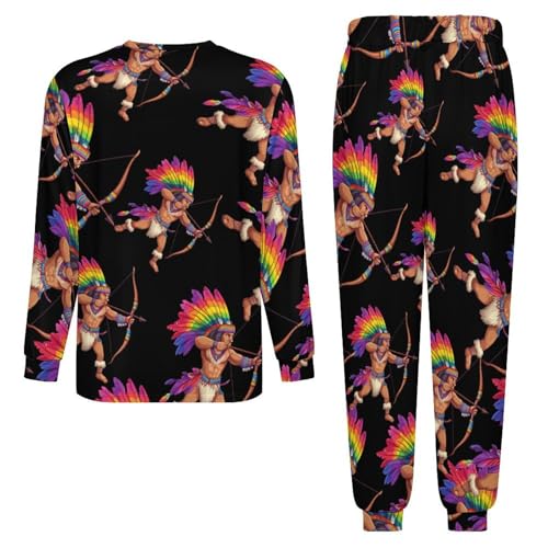 Colorful Native Americanes Men’s Pajama Set Long Sleeve Top And Pants Loungewear Sleepwear Pjs Nightwear4