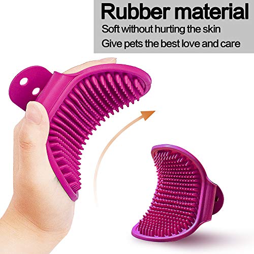 Dog Bath Brush, Aoche Pet Bath Comb Brush Soothing Massage Rubber Comb 2pcs with Adjustable Ring Handle for Long Short Haired Dogs and Cats (bule+rose)