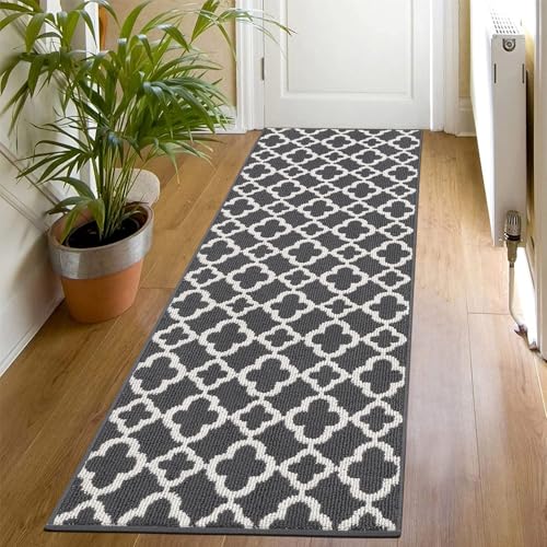 SHACOS Läufer Teppich 60x180 cm Läufer Flur rutschfest Teppichläufer Küchenteppich Waschbar Modern Flur Teppich Läufer für Küche, Eingang, Dunkelgrau