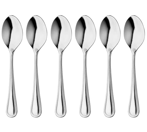 Stainless Steel Sliver Tea Spoons for Coffee & Dessert, Home, Kitchen, Restaurant, Picnic Party, Camping Small Spoons Cutlery Set, Dishwasher Safe (Windsor Line, 6 Pieces)