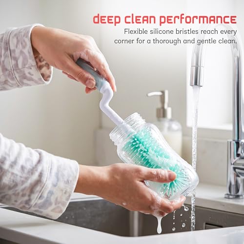 Image of Baybee 2Pc Combo Silicone Bottle Cleaning Brush | BPA-Free 360 Rotatable Silicone Bristles for Nipple, Straw, Vase, Glass & Feeding Bottle Cleaner Set | Anti Slip Handle, Easy to Clean Corner (Green)