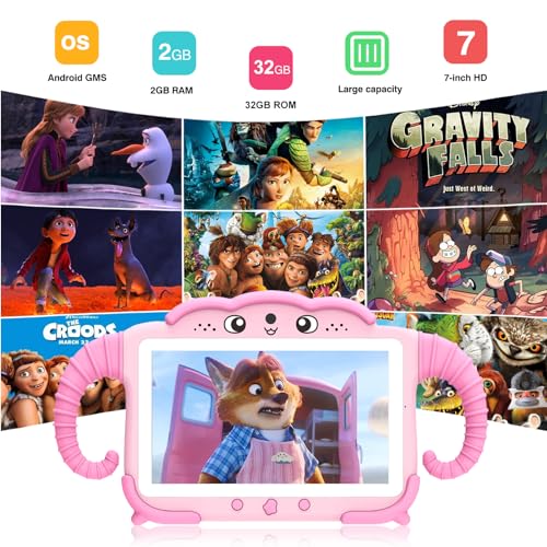 Image of Tablet for Kids 7IN Kids Tablet for Toddlers 32GB Toddler Tablet for Children Android Kids Learning Tablet with Educational Game, HD IPS Screen, GMS Certificate with Parent Controls Best Gift (Pink)