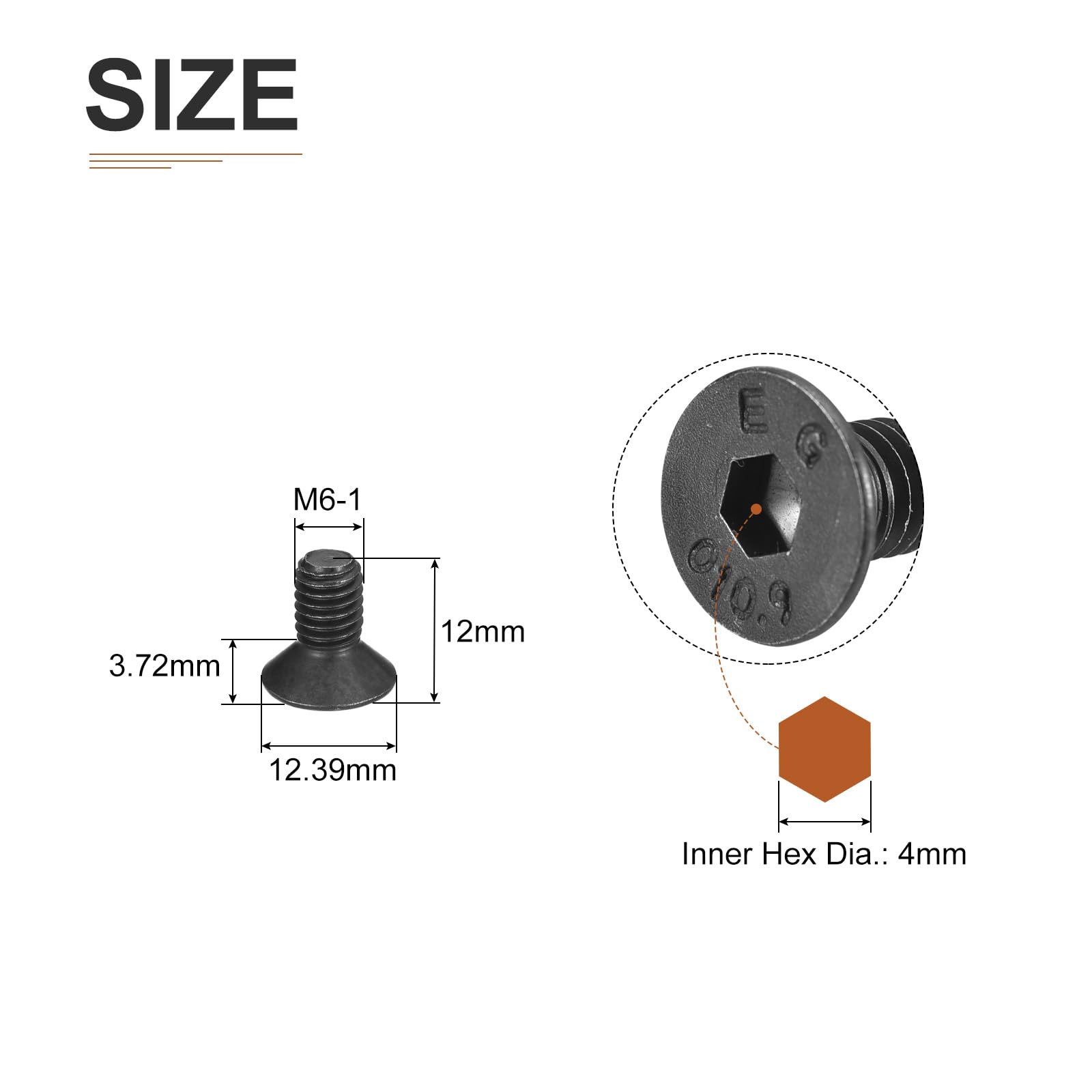 DTGN M6-1x12mm Flat Head Socket Cap Screws, 50 Pack Hex Socket Flat Head Screws Carbon Steel Black Oxide, Full Thread - Image 2