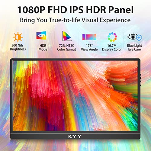 Kyy K3-2 Portable Monitor Latest 15.6'' Fhd 1080P Usb-C Hdmi Laptop Monitor W/Smart Cover Bag & Dual Speakers, External Hdr Computer Screen, Travel Gaming Monitor For Pc Mac Phone Xbox Ps4/5 Switch thumb #1