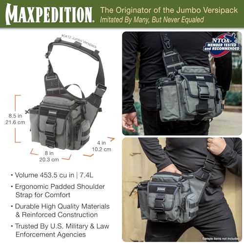 Image of MAXPEDITION Jumbo Versipack 7.4L Tactical Sling Bag, Concealed Carry Shoulder Bag, Crossbody EDC Bag, Compact Bug Out Bag, Messenger Bag for Survival Gear