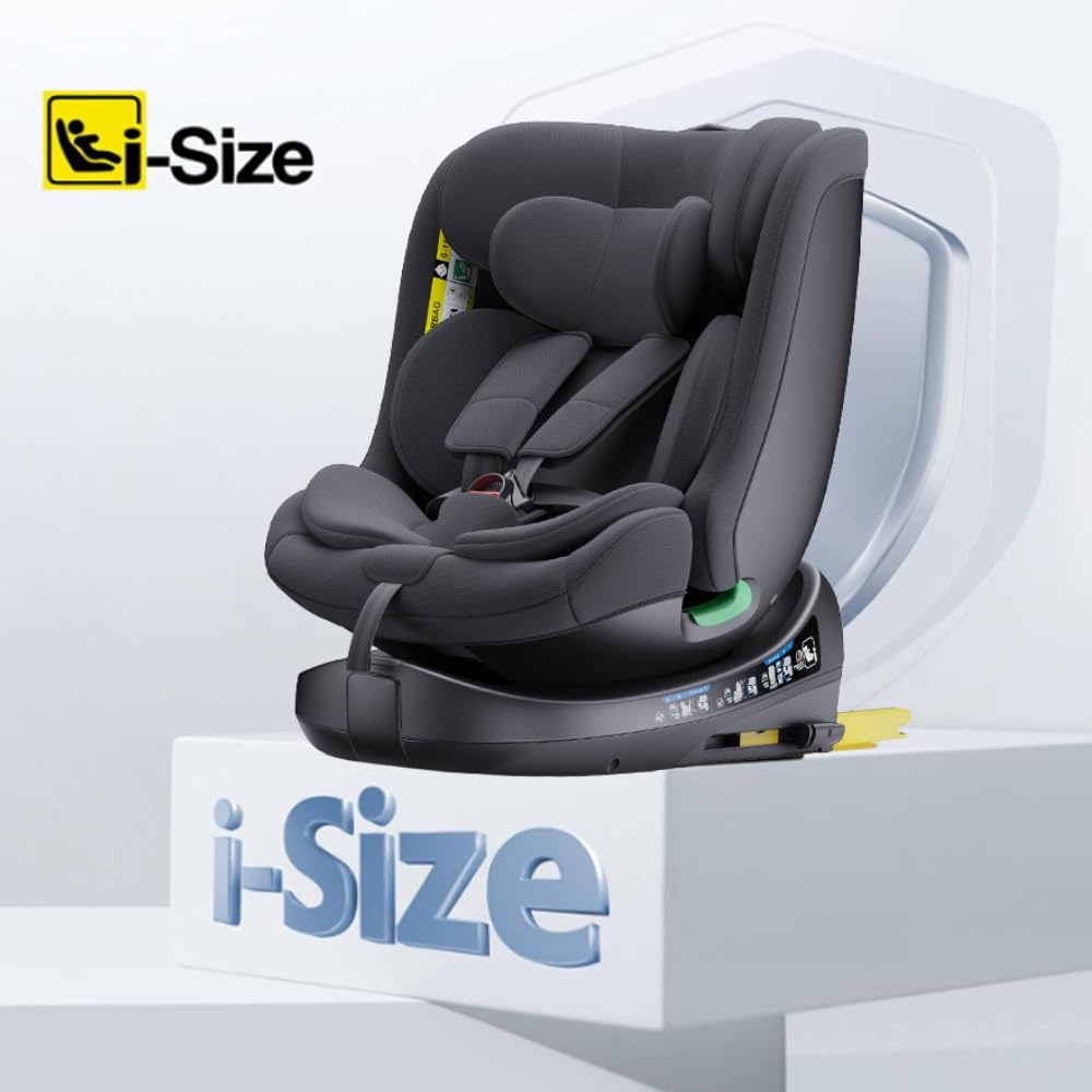 YAZOCO Siège auto bébé, I-SIZE 40-150 cm, 360° pivotant 0 à 36 kg évolutif, dès la naissance et jusqu'à 12 ans environ, Groupe 0/1/2/3, Isofix, RWF, FWF, Protections latérales sièges (Gris)