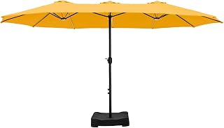 Umbrella Patio Outdoor with Base 15ft Rectangle Table Double Market Umbrellas Clearance Large Included Stand for Deck Outside Pool Picnic Inground Yard Commercial (Gold Yellow)