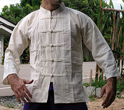Image of RaanPahMuang Thick Muang Cotton Chinese Jacket Shirt Mandarin Frog Button Front