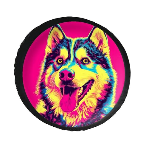 Colorful Husky Dog Art Spare Tire Cover Leather Waterproof Wheel Protectors Universal Car Accessories 28inch