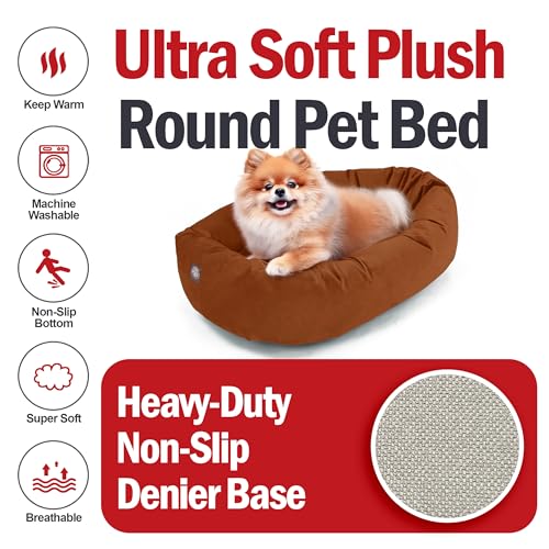 Image of Majestic Pet Suede Shredded Memory Foam Mix Calming Dog Bed Washable - Cozy Soft Round Dog Bed with Spine for Head Support - Fluffy Donut Dog Bed, 24 Inch, Rust