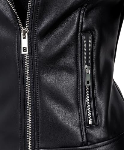 Women Leather Jacket, Buttery Soft Faux Leather Motorcycle Moto Biker Short Jacket, Stretchy Sleeve Asymmetrical Stylish Coat3