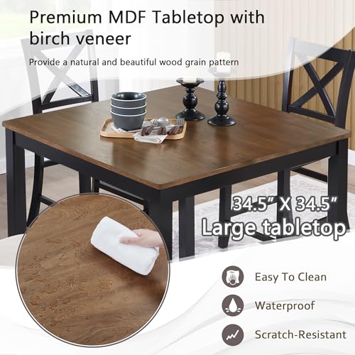 Image of Harper & Bright Designs Counter Height Dining Table Set 5-Piece for 4, Farmhouse Kitchen Table 34.5 inch Square with 4 X-Back Chairs, Black & Oak for Small Space