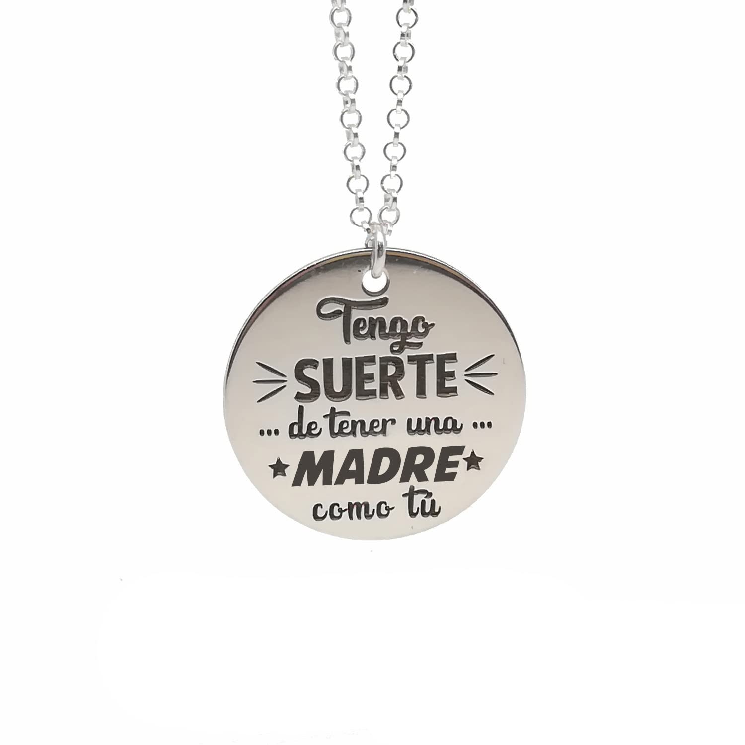 Colgante Medalla personalizable para MADRE. PADRE. ABUELA. AMIGA. Fabricada en Plata de Ley 925/1000. Regalo Día de la Madre - Cumpleaños - Boda. Regalo Personalizado.