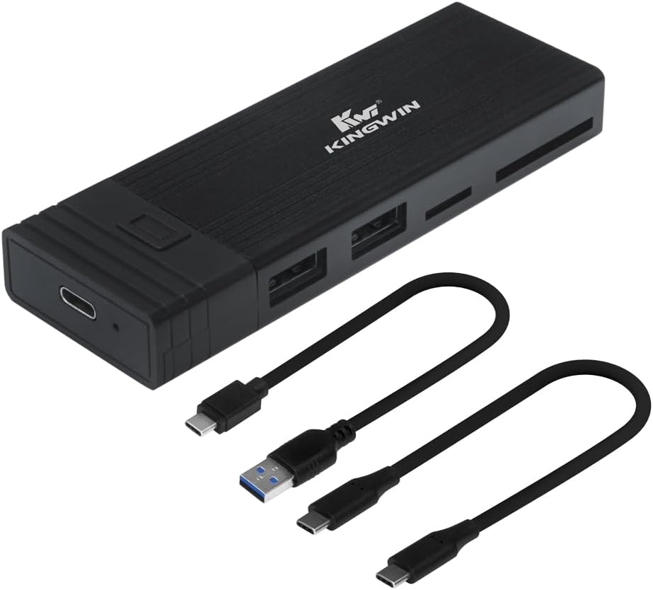 Kingwin M.2 NVMe SSD Enclosure USB-C 3.2 Gen 2 with Card Reader & USB Hub – 10Gbps External SSD Adapter for M-Key/B+M Key NVMe Drives