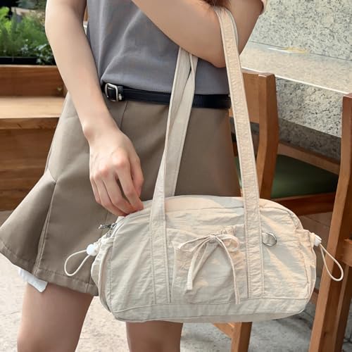 Women Stylish Nylon Handbag Solid Color Shoulder Bag Large Capacity Bowknot Armpit Bag Travel Dating Shopping Bag3