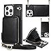 JAKPDE Compatible with iPhone 13 Pro Max Case Wallet Zipper Leather Case with Card Holder Slots Protective iPhone 13 Pro Max 5G Case with Lanyard Case for iPhone 13 Pro Max 5G 6.7 inch Black