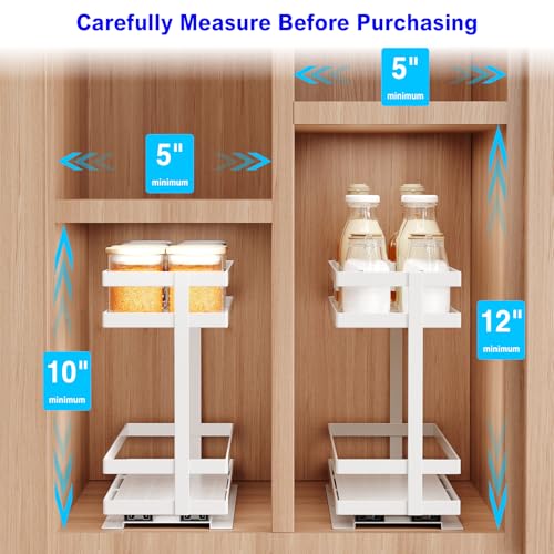 Mustorn 2 Pack Pull Out Spice Rack Organizer for Cabinet, 2 Tier Metal Slide Out Seasoning Organizer and Storage Heavy Duty Vertical Spice Rack Shelf Pullout for Kitchen Cabinets No Drilling (White) by Mustorn - Image 9