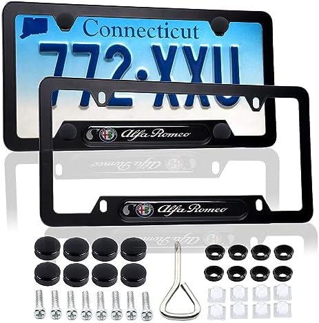 Alfa Romeo Black License Plate Frame - Stainless Steel With Laser Engraved Logo 2 thumbnail image