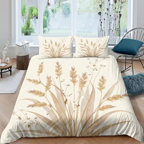 Funda Nordica Cama 135 de 3 Piezas Paja de Trigo 3D Funda Nórdica 220x220 Plantas Ropa de Cama Microfibra Funda de Edredón para Adultos + 2 Fundas de Almohada M.250