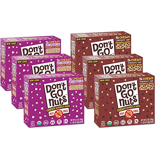 Don't Go Nuts Nut-Free Organic Chewy Granola Bars, Variety Pack - Chocolate Chip & White Chocolate Chip, 30 Count, Non Gmo, Gluten Free #TOP5