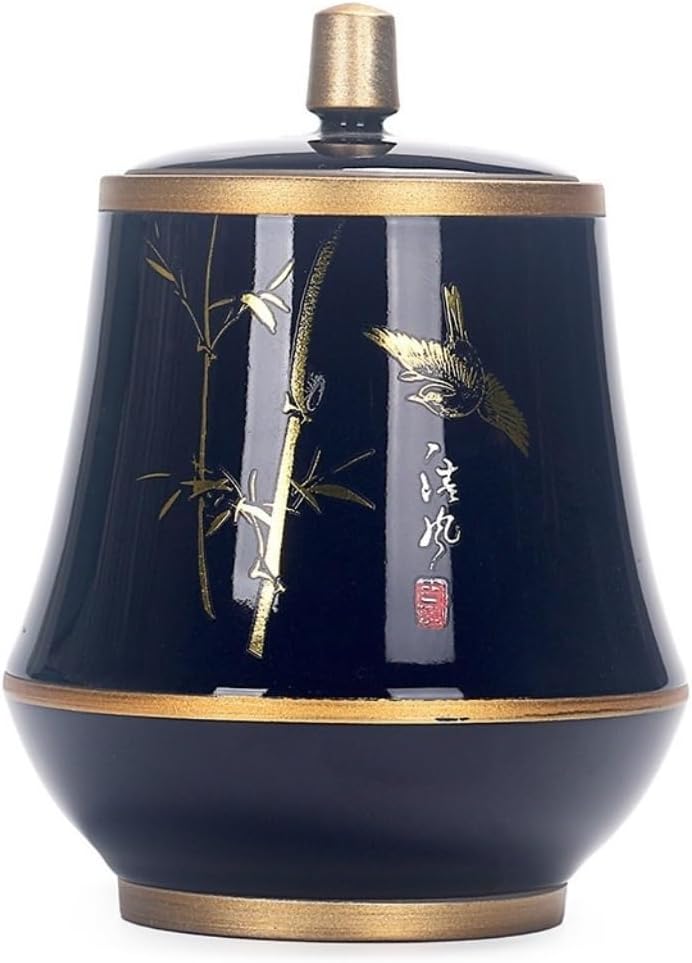 SONGCHAO Sugar Jar Ceramic Loose Tea Storage Container Tank Large Blue Gold Sealed Storage Tank Home Kitchen Food Storage Tank Tea Canister (Color : A)