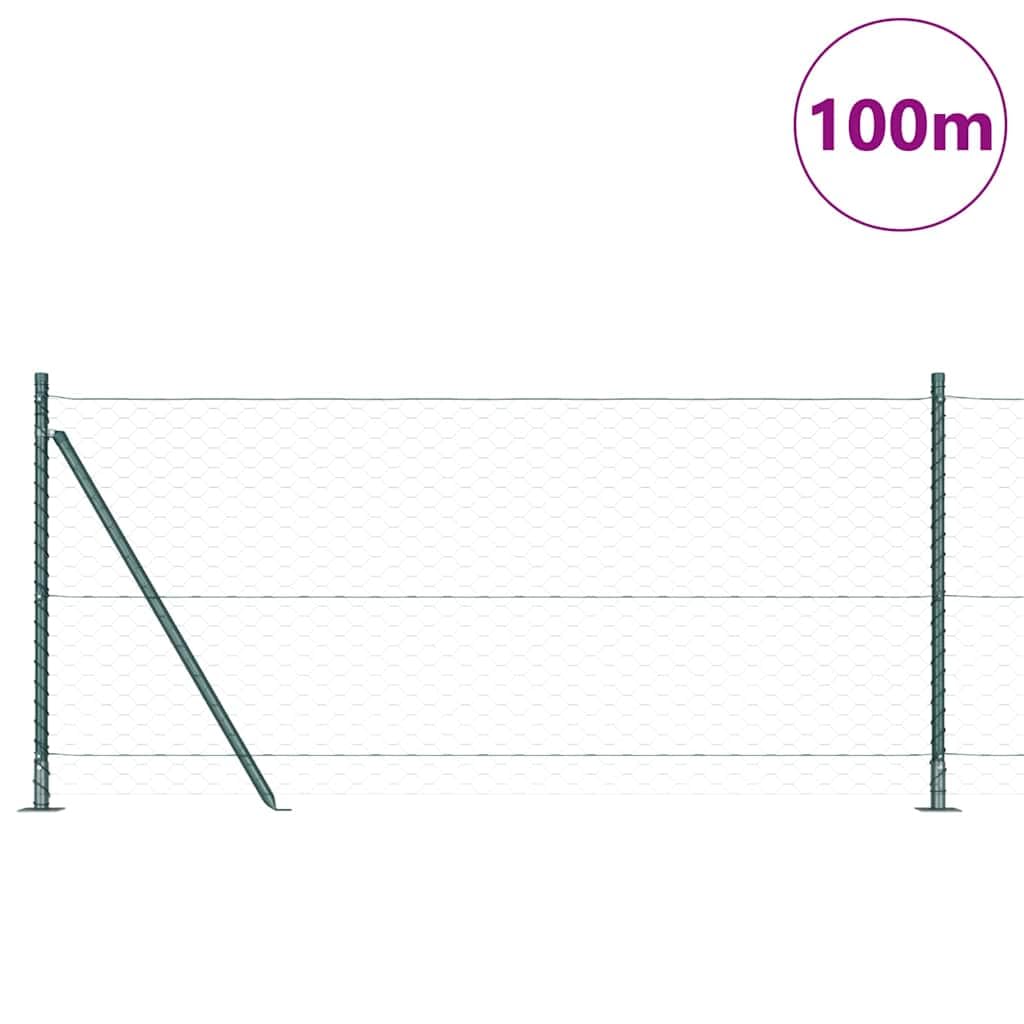 Valla de alambre soldada con base de hormigón, color verde, 100 x 1 m, acero recubierto de PVC, incluye postes y tensores, resistente a la intemperie para jardín, terraza y exterior