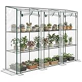 Outsunny Invernadero de Exterior de 3 Niveles Invernadero de Jardín con 9 Estantes Puerta Enrollable con Cremallera Marco de Acero Cubierta de PE 140g/m² Anti-UV para Terraza 215x46x151cm Transparente