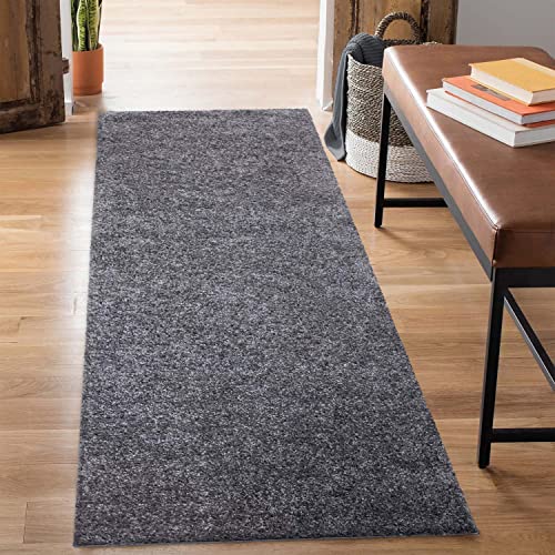 carpet city Shaggy Hochflor Teppich - Läufer 80x300 cm - Anthrazit - Langflor Flurteppich -...