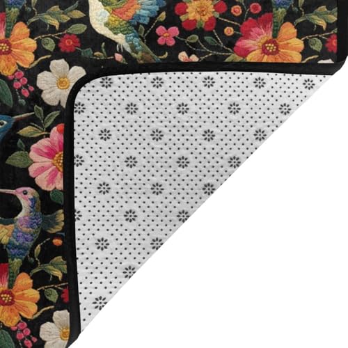 Tapis de salon imprimé colibri 152x99 cm antidérapant et lavable - 4