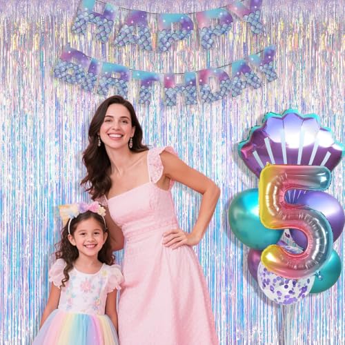 Image of Iridescent Party Decorations Fringe Backdrop, Sparkling Holographic Foil Fringe Tinsel Curtains for Frozen Mermaid Birthday Party Decor - 3.28x6.56ft 2 Packs