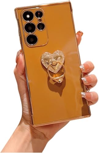 Elegante funda ligera y suave de TPU para Samsung Galaxy S21 S20 Ultra Plus FE Fashion Love en forma de corazón con anillo de dedo a prueba de
