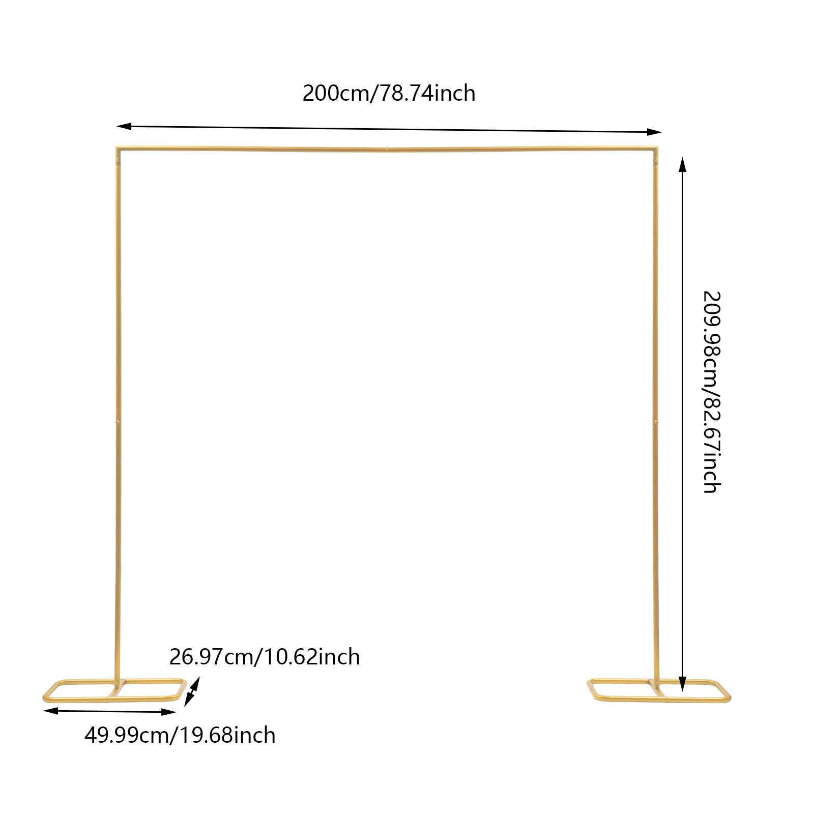 Kwadratowy łuk weselny, 2 x 2,1 m, metalowy stojak na balony, stojak na kwiaty weselne, metalowy łuk, stojak na tło na wesela, przyjęcia urodzinowe, złoty