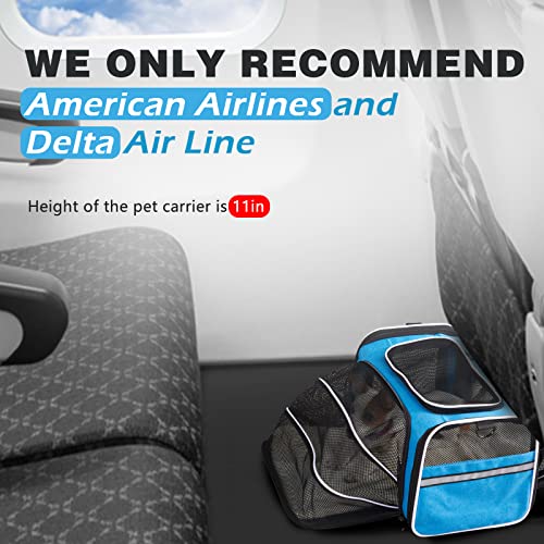 Pet Carrier With Wheels Airline Approved, Litail 2 Sides Expandable Large Cat Carrier For Small, Medium Cats Up To 20Lbs, Soft-Sided Mesh Dog Travel Carrier With Side Pocket For Small Dogs (Blue) #TOP5