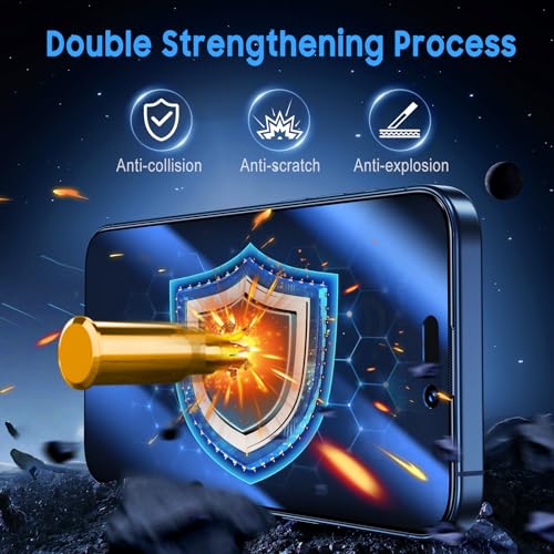 Uyiton Eye Protection for iPhone 15 Pro Privacy Screen Protector, [Easy Fit] [Zero Bubble] Shatterproof Anti-Spy Full Coverage [Anti-Blue Light] 9H Private Tempered Glass Screen Cover [2 Pack] - Thumbnail 3