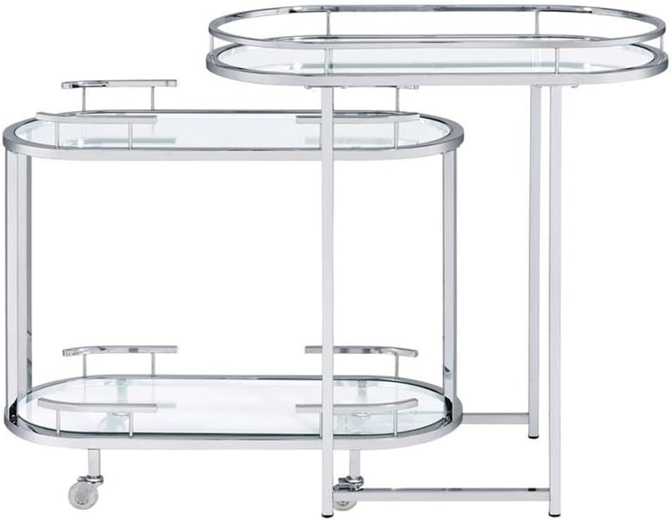 Acme Piffo Glass Top Storage Serving Cart and Bar Table in Clear and Chrome