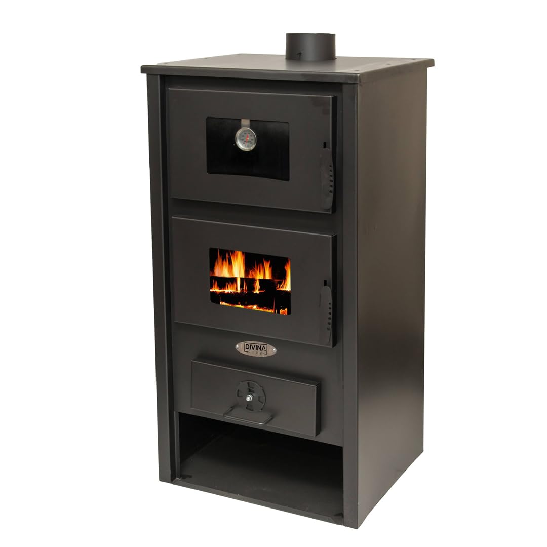 Stufa a legna con forno in acciaio ANYA 12,2 KW L 52 x P 46 x H 105