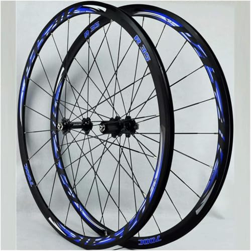 自転車ホイールセット 700C 二重壁アルミリム 30mm リムブレーキ XC レーシングバイク クイックリリース シールベアリングハブ 7-12 スピード イエロー(Blue)