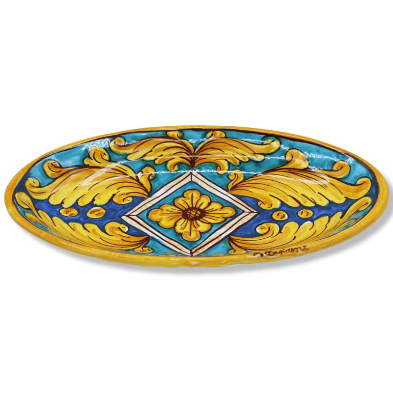 SICILIA BEDDA CAPACI Vassoio Ovale Caltagirone, Piatto da Portata, Disponibile in Diversi decori (1Unità), Misure 30x18 cm ca. MOD. TD - Decoro 3