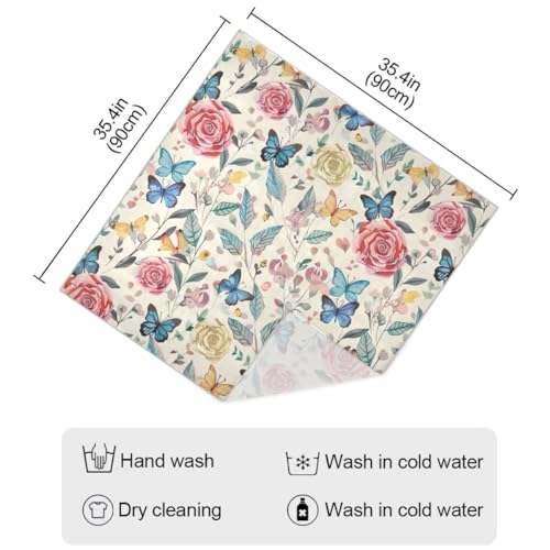 Satin Head Scarf for Women Silk Hair Scarves Bandana Neck Scarf Rose Butterfly Cream Neckerchief Square 35x354