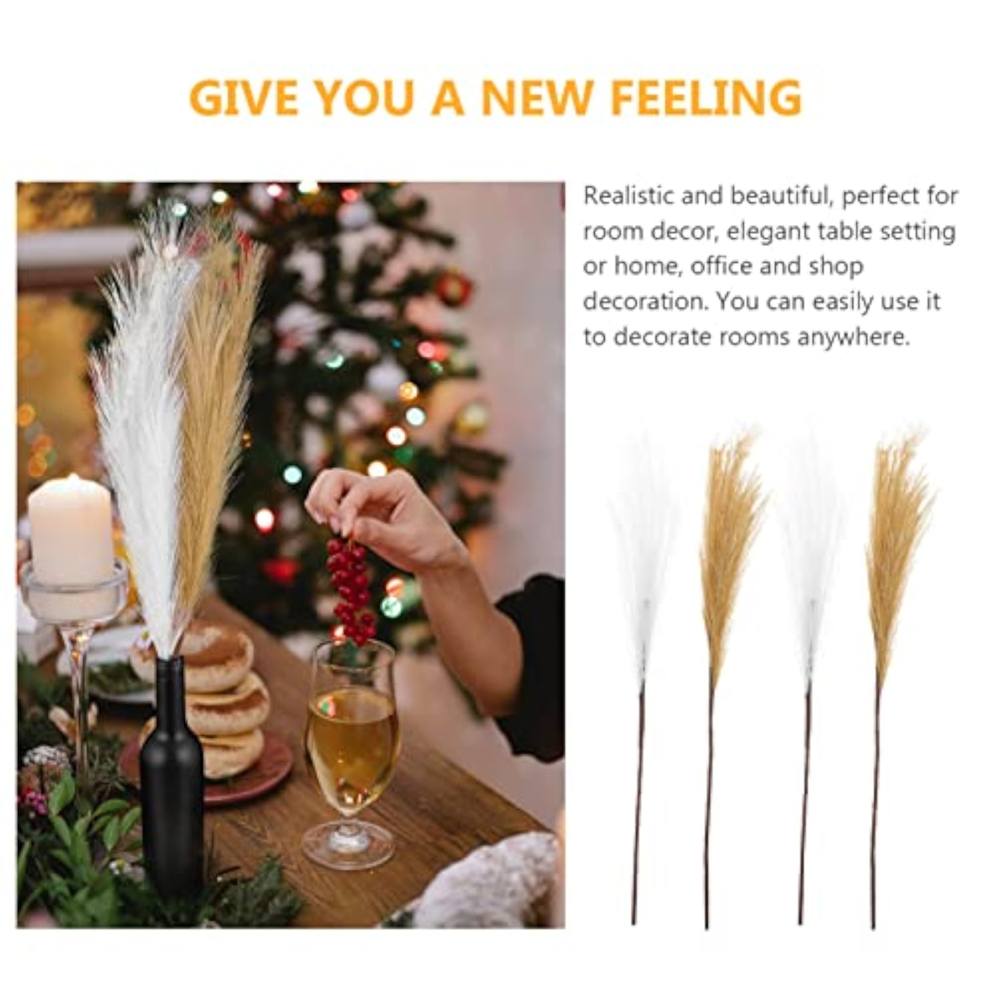 6Pcs Artificial Reeds Stem Pampas Grass for Wedding Decor
