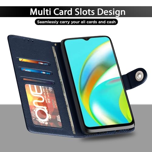 Image of Pikkme Flip Cover Leather Finish | Inside TPU with Card Pockets | Wallet Stand and Shock Proof | Complete Protection Button Flip Case for Realme C12 / Realme Narzo 20 / Narzo 30A / Realme C25 (Blue)