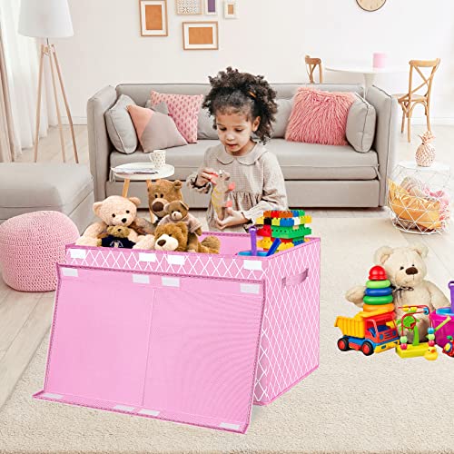 VERONLY Aufbewahrungsbox Spielzeugkiste mit deckel Kinder, Spielzeug Aufbewahrung mit Griffen, Faltbox Korb für Kinderzimmer, Kleidung, Schlafzimmer (Rosa Karo)