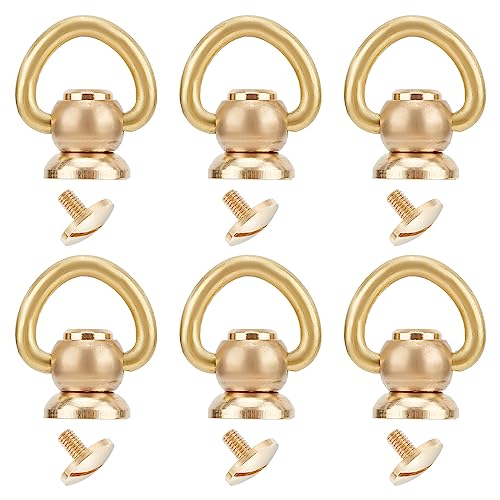 Image of GORGECRAFT 6PCS Brass Ball Studs Rivets D Ring 360 Degree Rotatable Ball Post Head Buttons Screw Buttons Rivets Nails Chicago Stud Screw Metal Ring Free Rotation for Bag Handle Connector Purse Craft