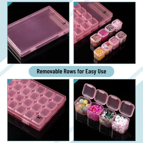 Image of Mr. Pen- Bead Storage Containers, 28 Grids, 2 Pack, Transparent Pink | 160 pcs Label Stickers, Transparent, Small Bead Organizer Box, Diamond Art, Diamond Painting Organizer