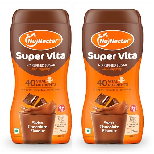 NuNectar Super Vita 1kg (Pack of 2) | Nutrition Drink for Kids, No Sugar, No Junk, 40 Nutrients, Swiss Chocolate Flavour